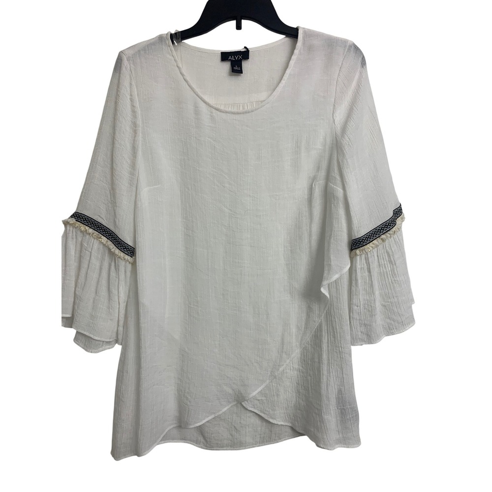 Alyx  White Gauze Bell Sleeve‎ Lightweight Coastal Blouse  Boho Top Large